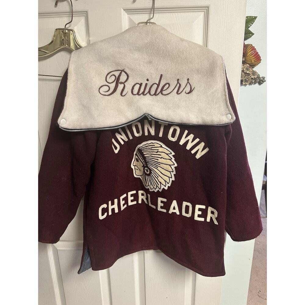 Wool 60s Varsity Jacket Indians Cheerleading Red Raiders Pa Broken Zipper Sm 36